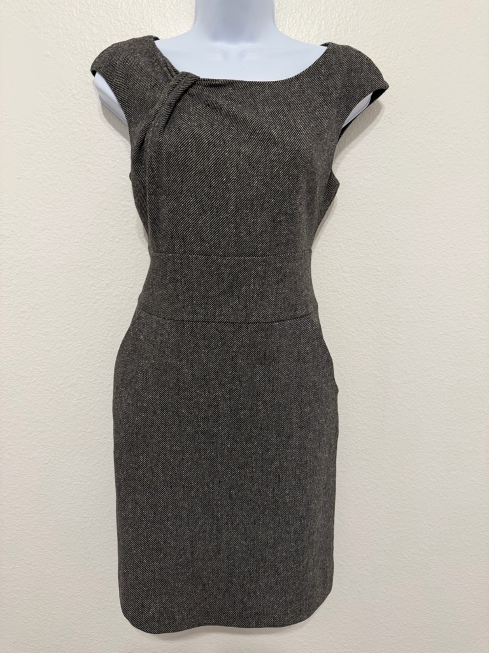 Banana Republic Librarian Chic Charcoal Sheath Midi Dress with Twist Neck